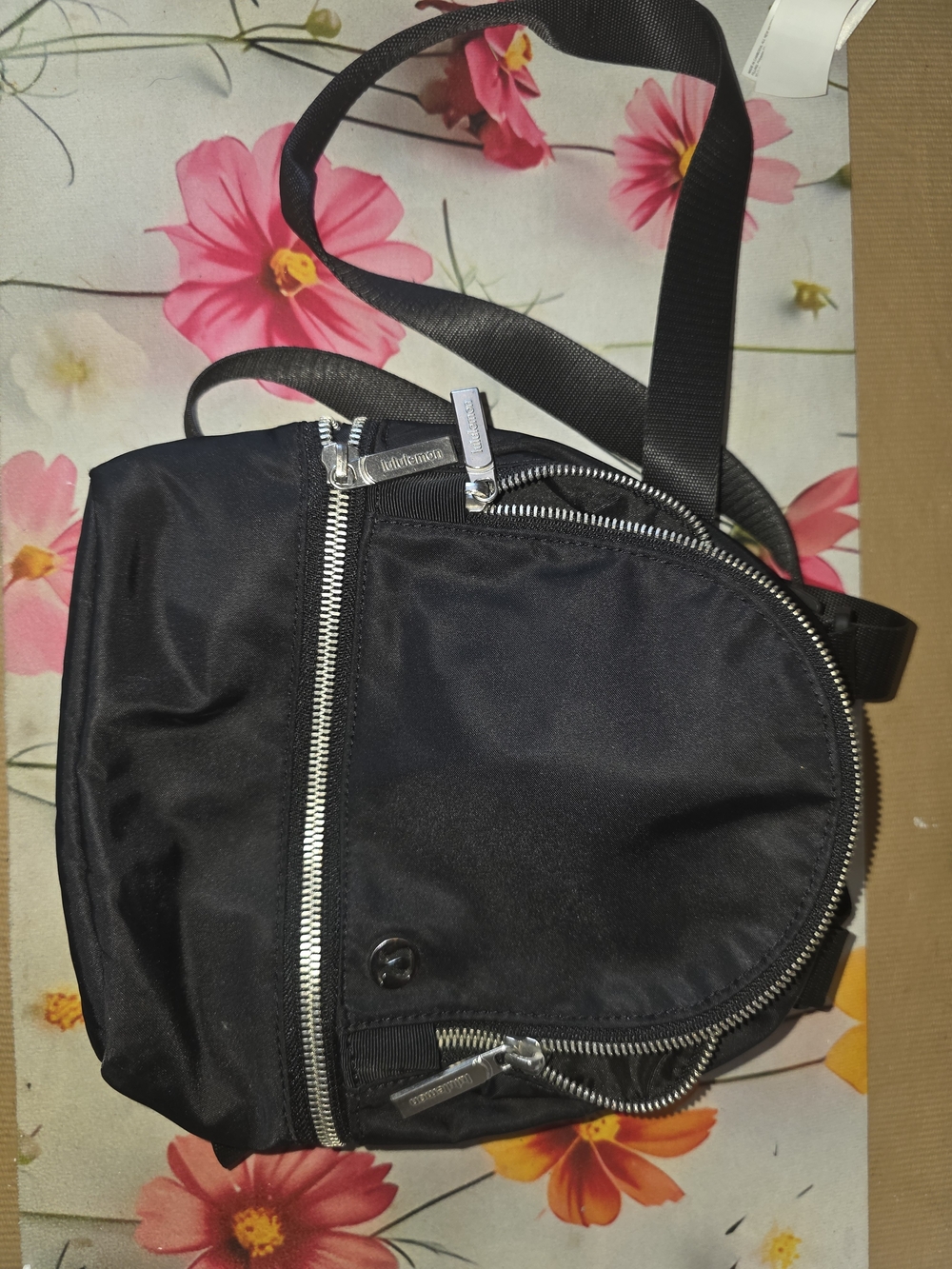lululemon athletica Black Nylon Crossbody Bag with Silver Hardware